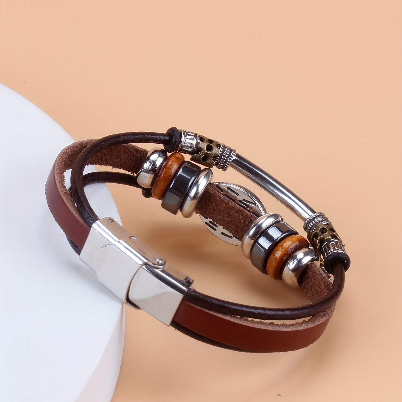 Eye Beaded Bracelet PU Leather Chain Punk Style Hand Jewelry
